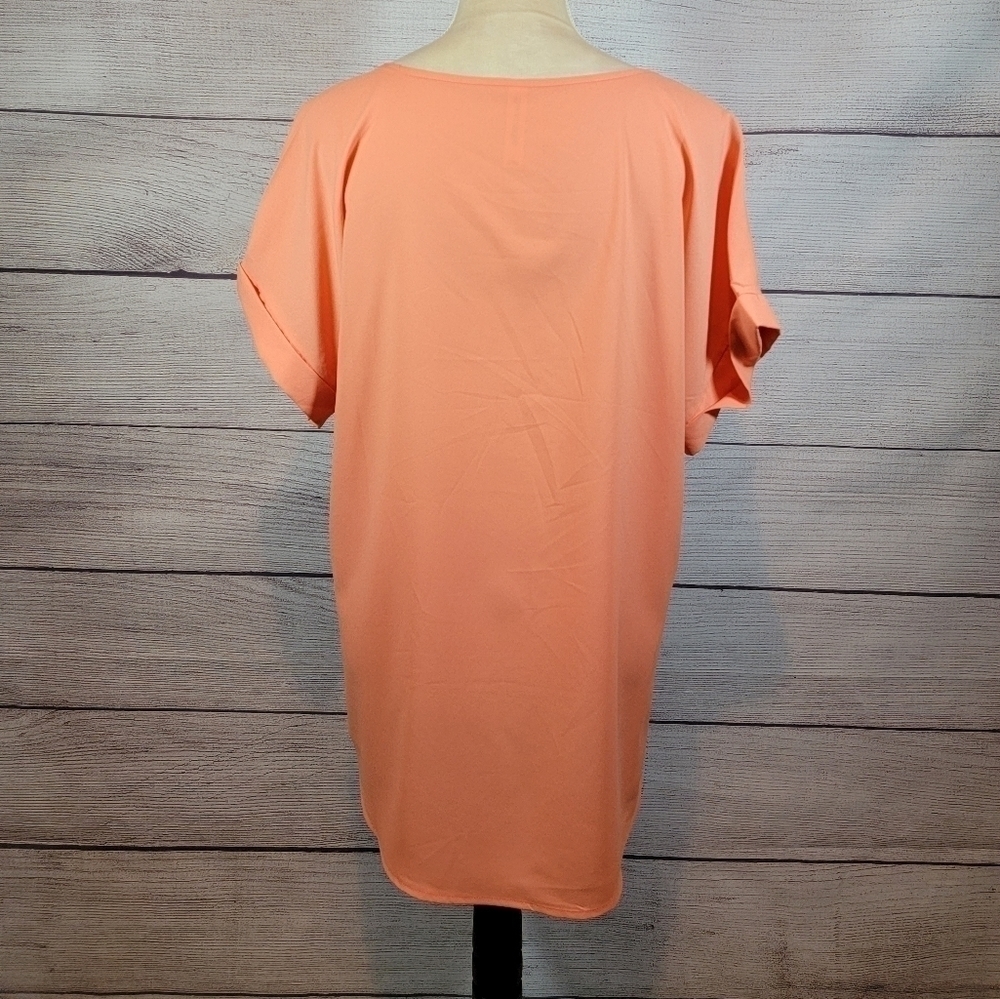 ZENANA Outfitters Short Sleeve Cuff Top Peach Orange Size Large - Picture 3 of 6
